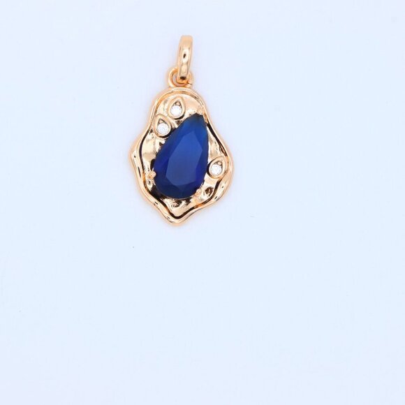 "Royal Blue Teardrop Pendant with Gold Plated Frame, XPPT1733 - Picture 10 of 13